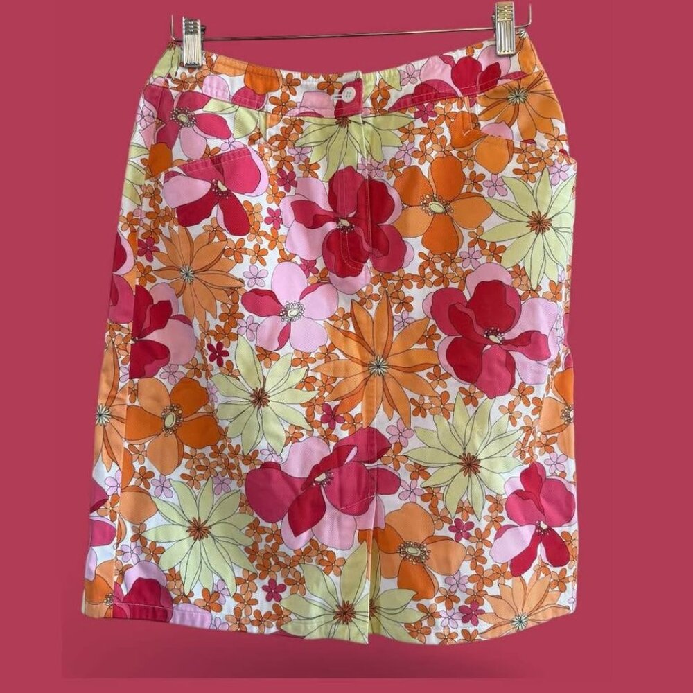 Talbots Petite‎ Pink/Orange/Yellow Floral Print Pencil Straight Skirt-Size 6P